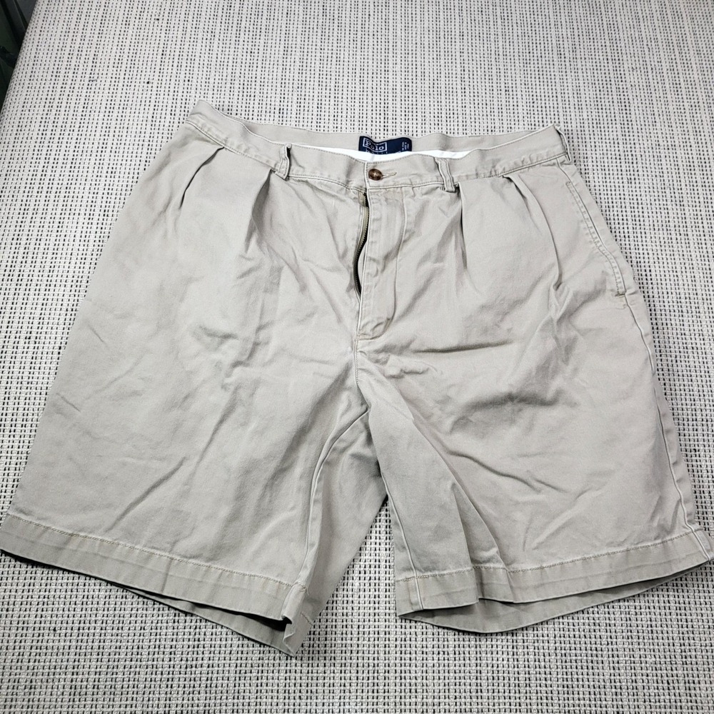 Polo Ralph Lauren Tyler Short Shorts Mens 38 Beige Chino Pleated 9 Inseam Casual